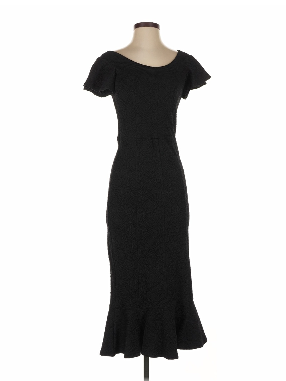 Opening Ceremony Elegant Black Fit-and-Flare Midi Dress with Fluted Hem